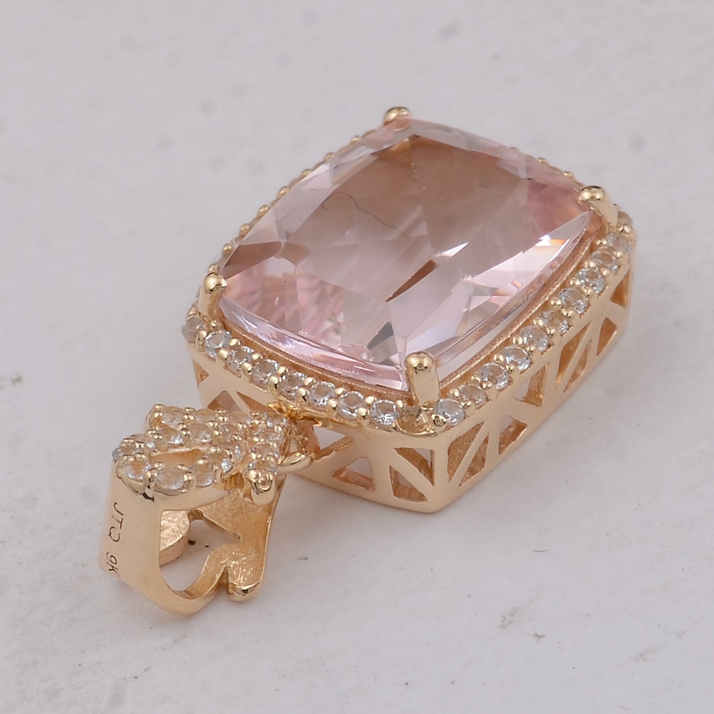 3.55 Ct Cushion Morganite 9K Gold Pendant