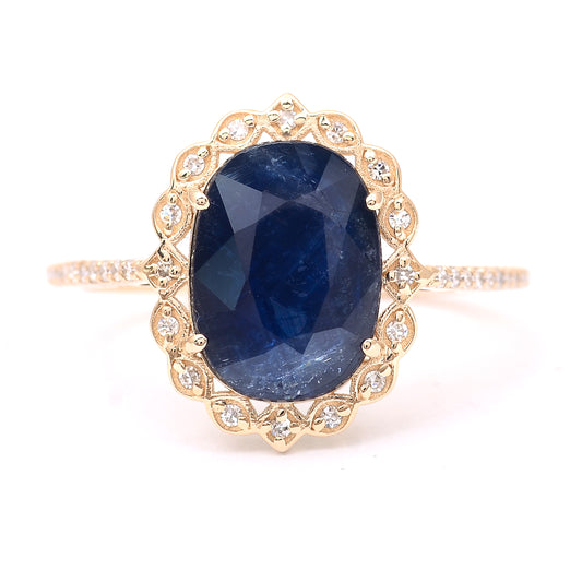 2.98 Ct Oval Mixed Cut Natural Sapphire 14K Gold Ring