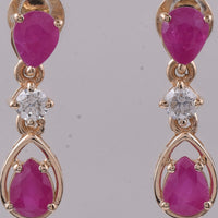 1.39 Ct Pear Natural Ruby 14K Gold Earrings