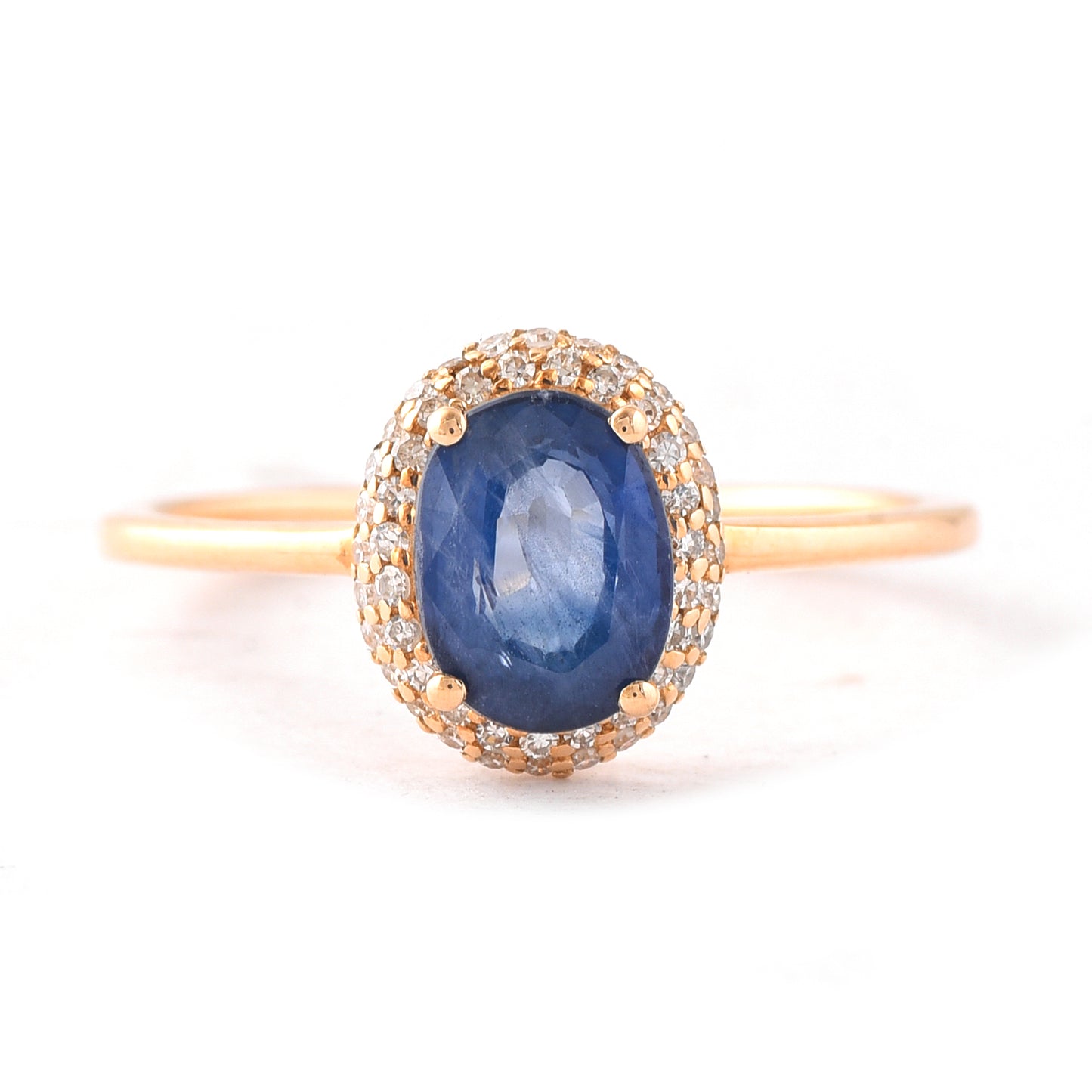 1.46 Ct Oval Mixed Cut Natural Sapphire 14K Gold Ring