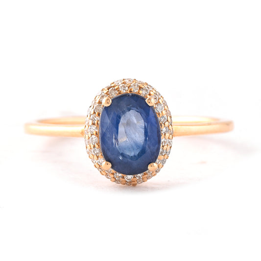 1.46 Ct Oval Mixed Cut Natural Sapphire 14K Gold Ring