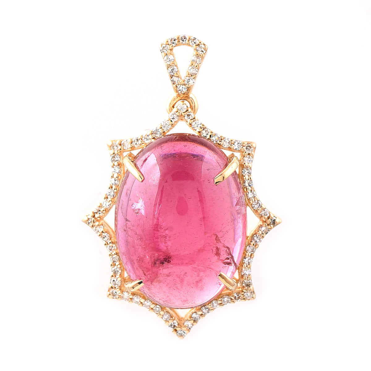 11.03 Ct Oval Cabochon Cut Natural Pink Tourmaline 14K Gold Pendant