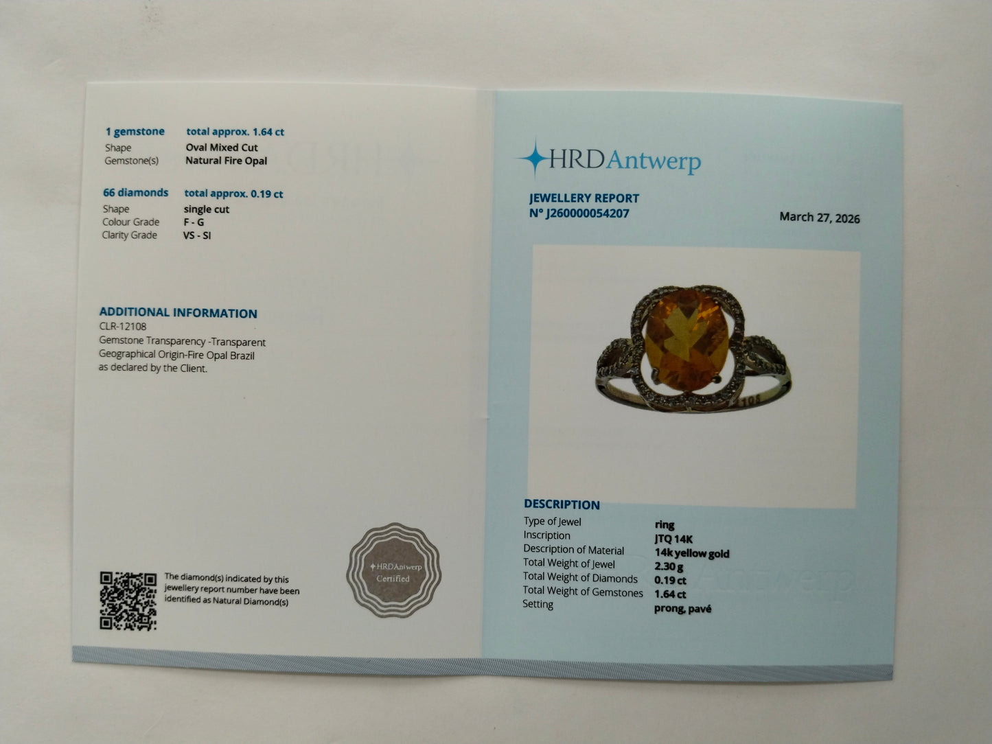 1.83 Ct Oval Mixed Cut Natural Fire Opal 14K Gold Ring
