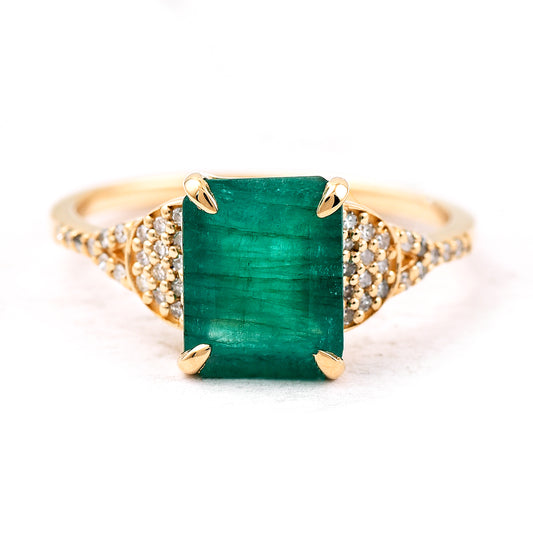 2.32 Ct Octagon Step Cut Natural Emerald 14K Gold Ring