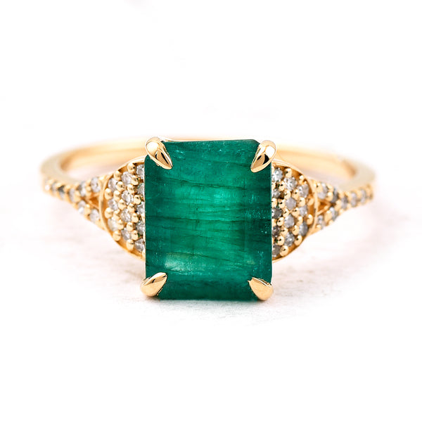 2.32 Ct Octagon Step Cut Natural Emerald 14K Gold Ring