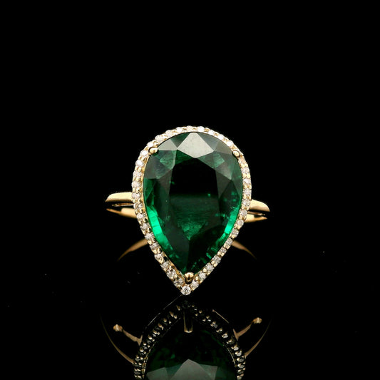 3.99 Ct Pear Mixed Cut Lab Grown Emerald 14K Gold Ring