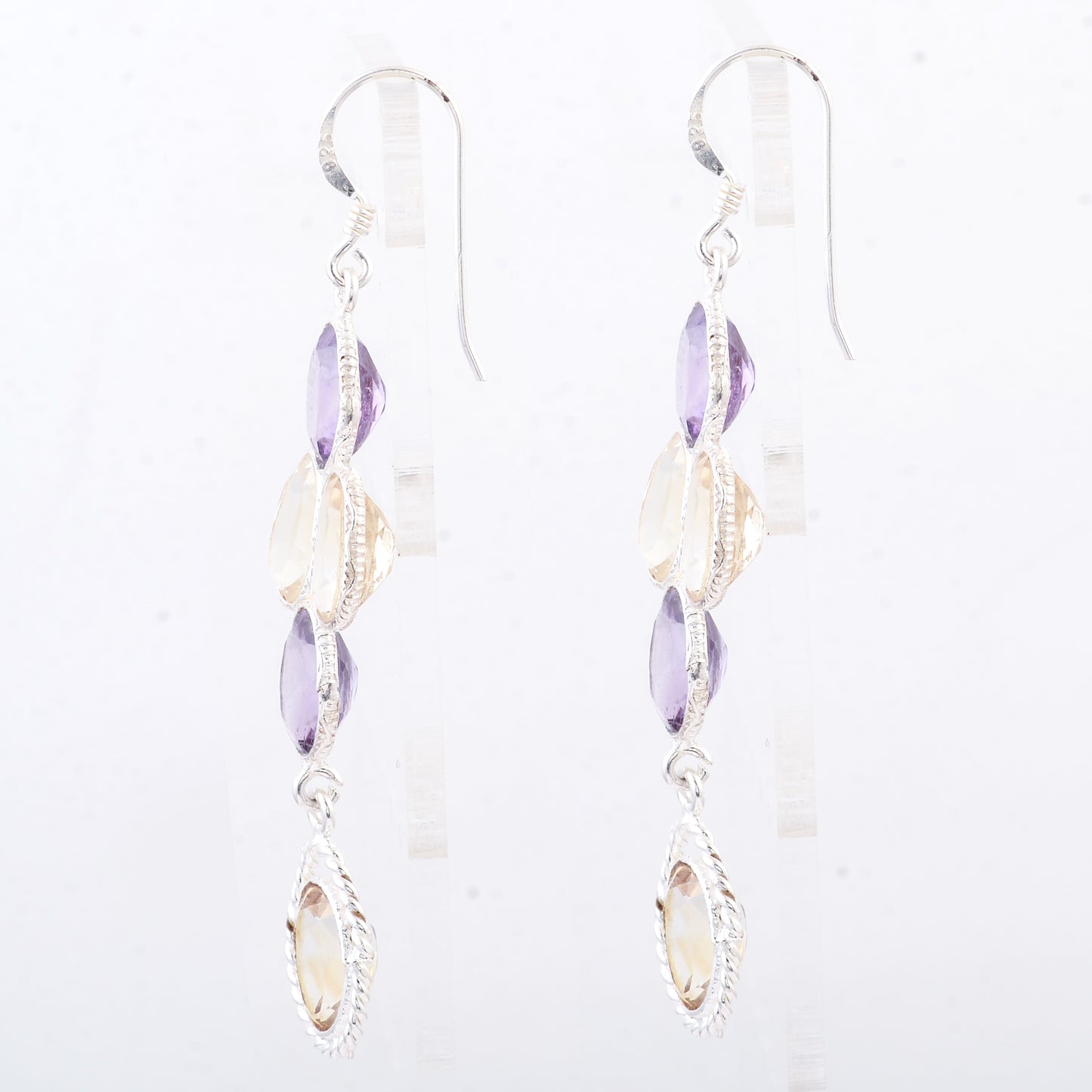 14.15 Ct Citrine, Amethyst 925 Sterling Silver Earrings