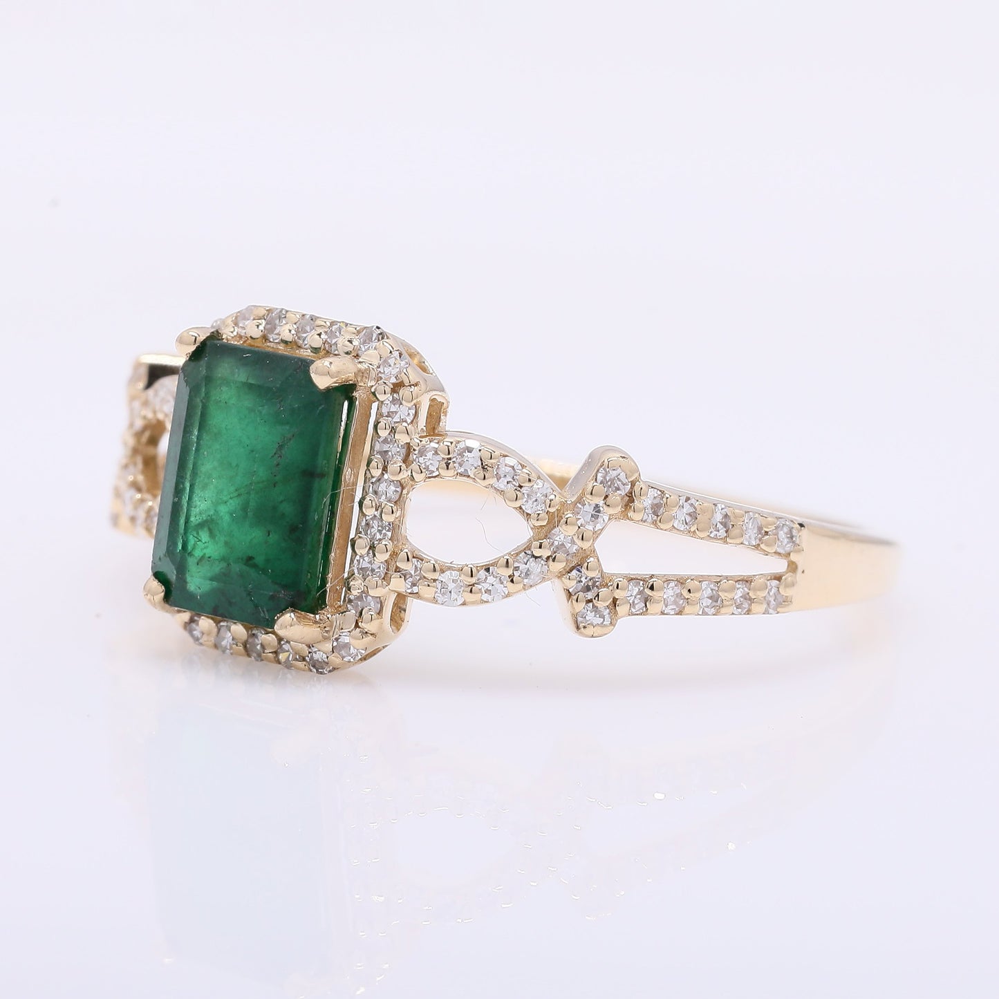1.22 Ct Octagon Step Cut Natural Emerald 14K Gold Ring