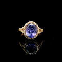 3.16 Ct Oval Mixed Cut Natural Tanzanite 14K Gold Ring
