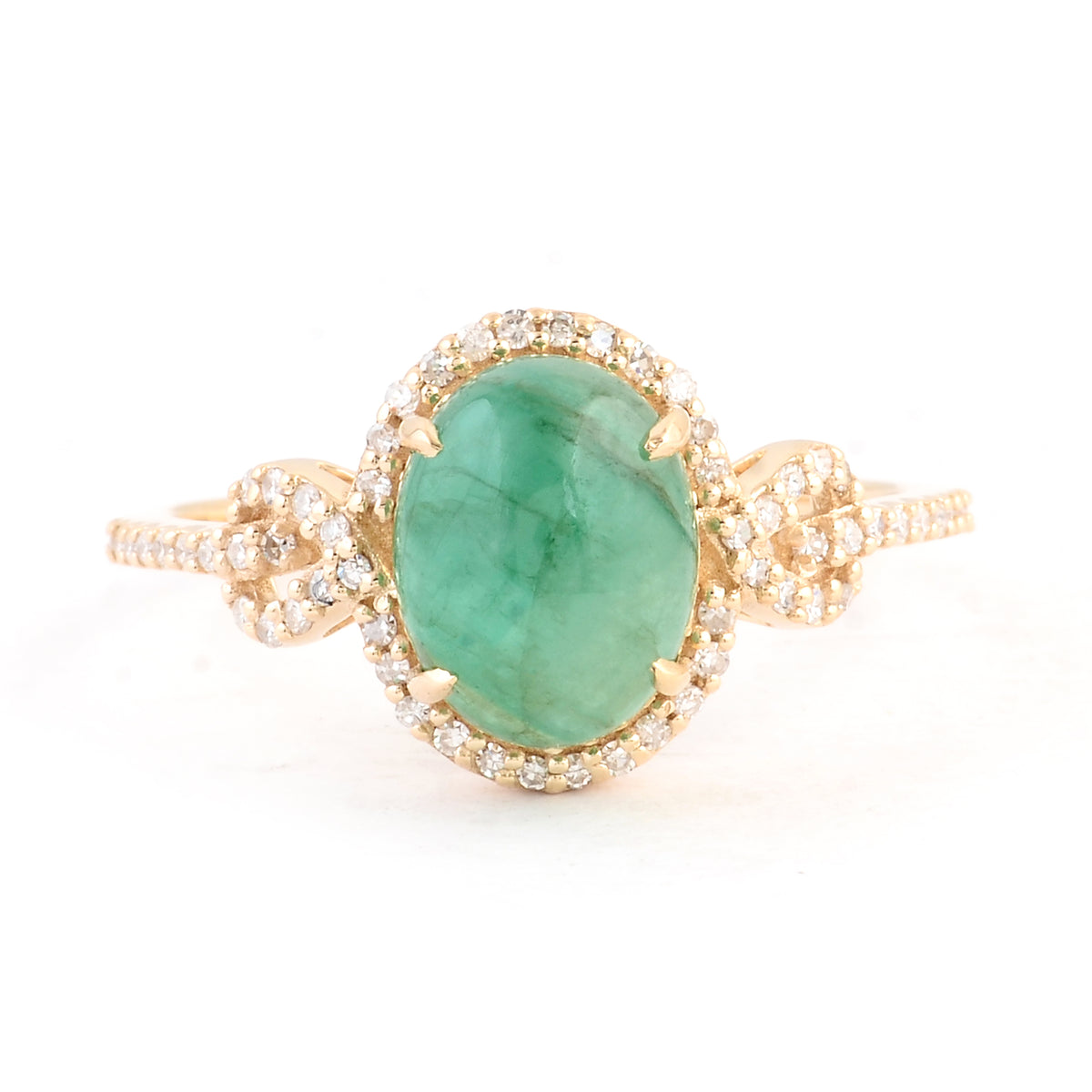 2.50 Ct Oval Cabochon Natural Beryl Emerald 14K Gold Ring