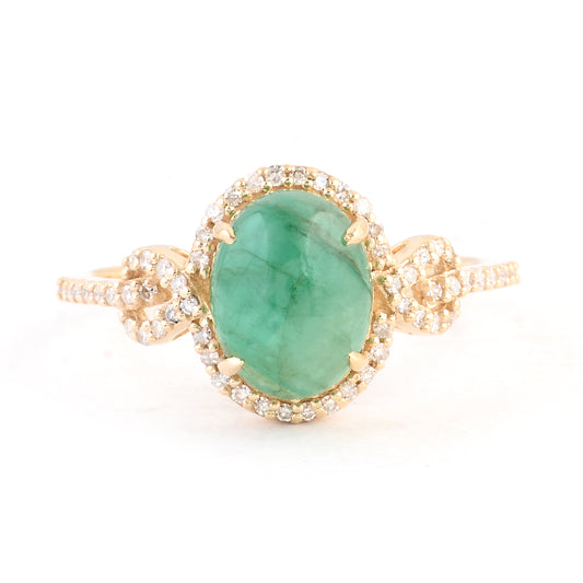 2.50 Ct Oval Cabochon Natural Beryl Emerald 14K Gold Ring