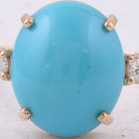 3.88 Ct Oval Cabochon Cut Natural Turquoise 14K Gold Ring