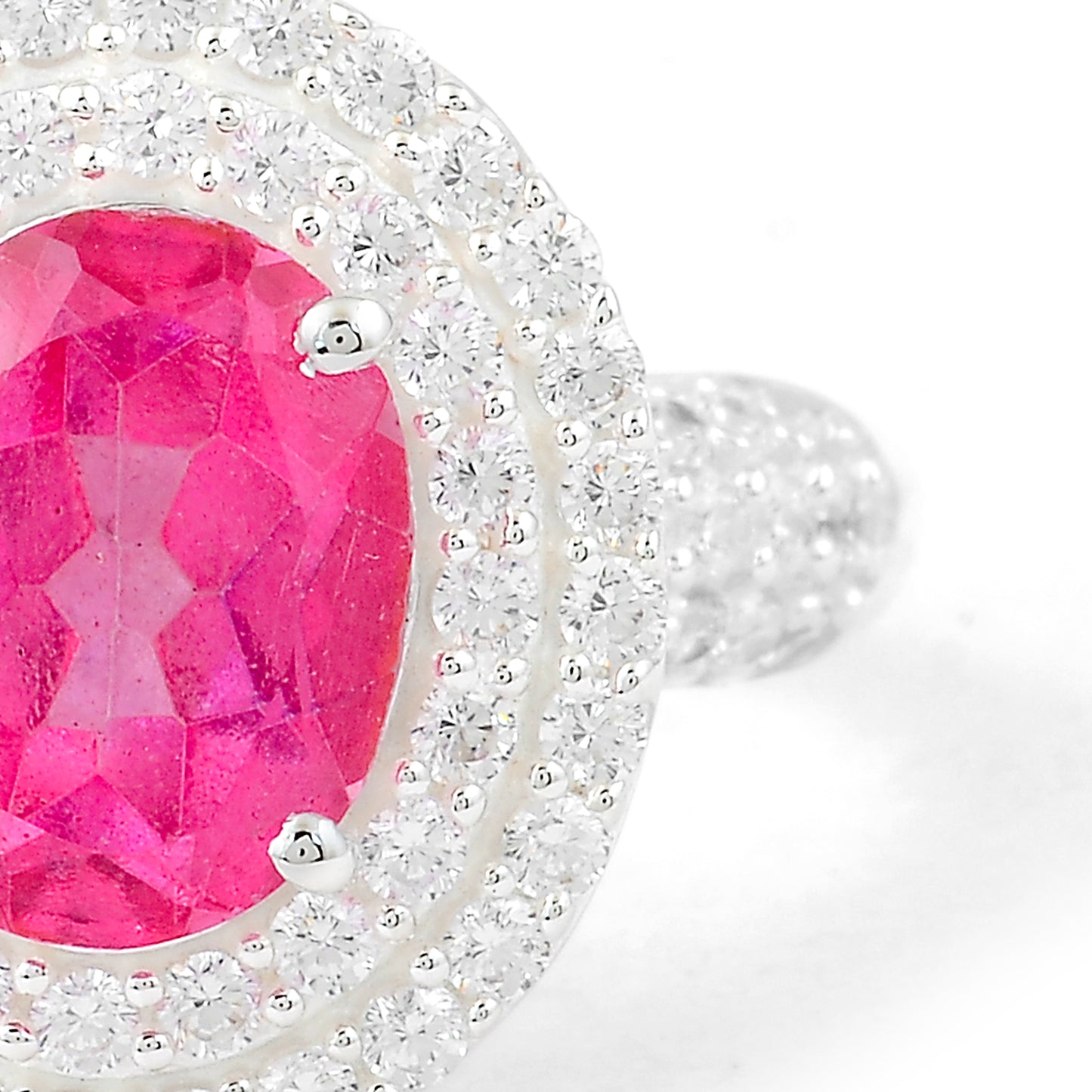 4.82 Ct Oval Pink Topaz, Cubic Zirconia 925 Sterling Silver Ring