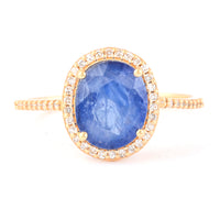 2.64 Ct Oval Mixed Cut Natural Sapphire 14K Gold Ring