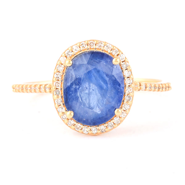 2.64 Ct Oval Mixed Cut Natural Sapphire 14K Gold Ring