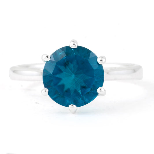 3.31 Ct Round Paraiba Topaz 925 Sterling Silver Ring