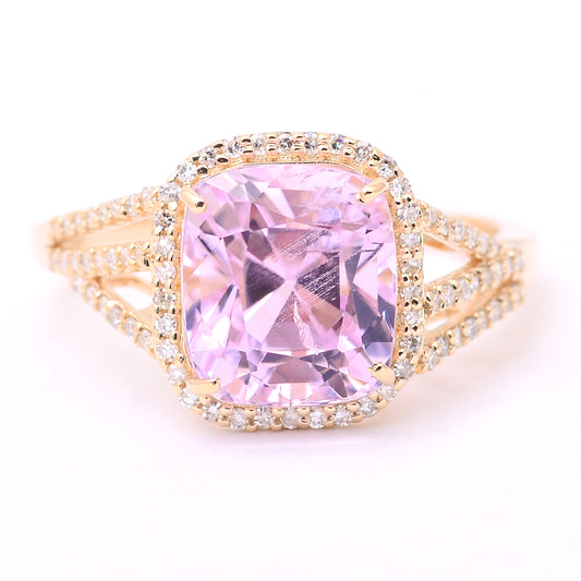 5.22 Ct Cushion Mixed Cut Natural Kunzite 14K Gold Ring