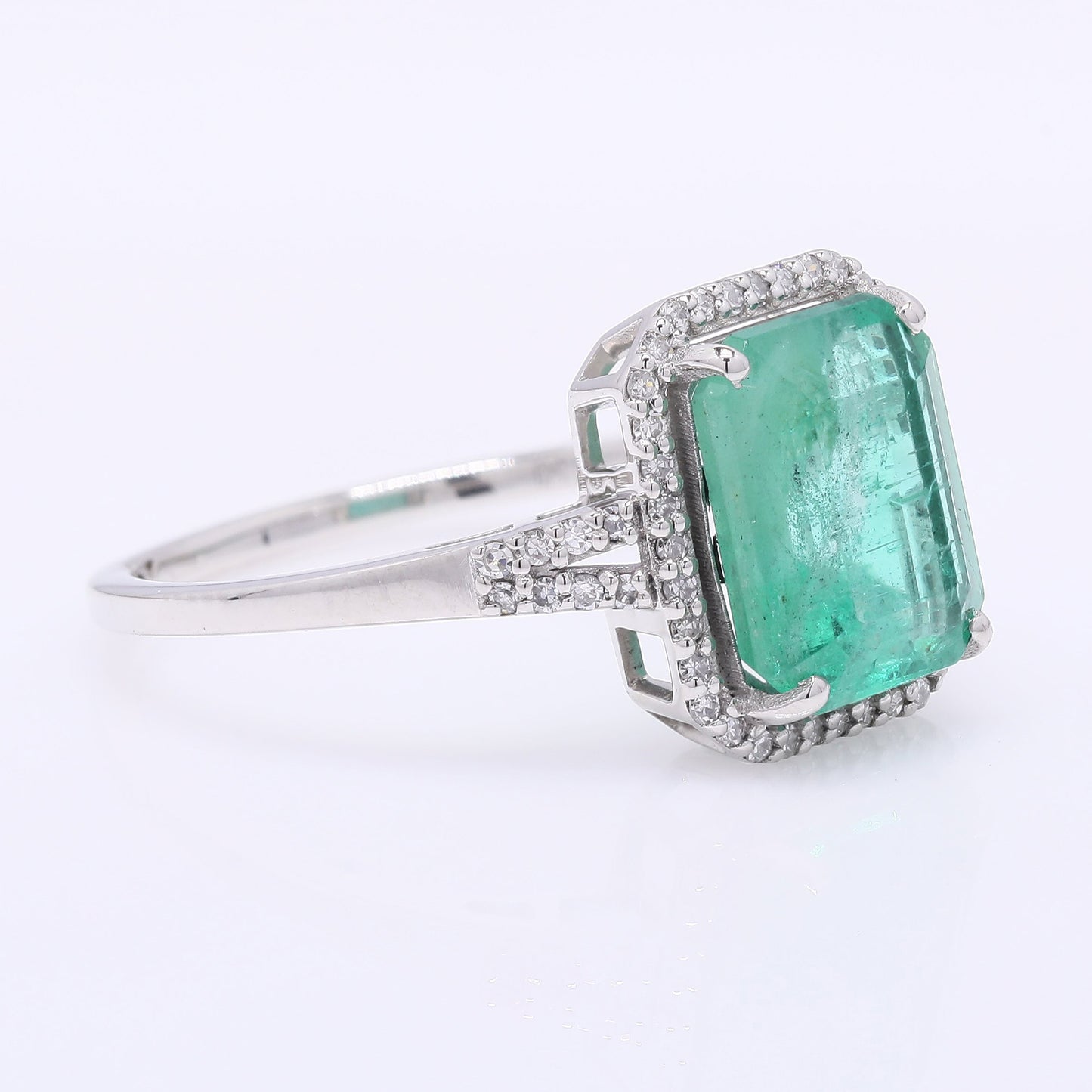 2.92 Ct Octagon Step Cut Natural Emerald 950 Platinum Ring