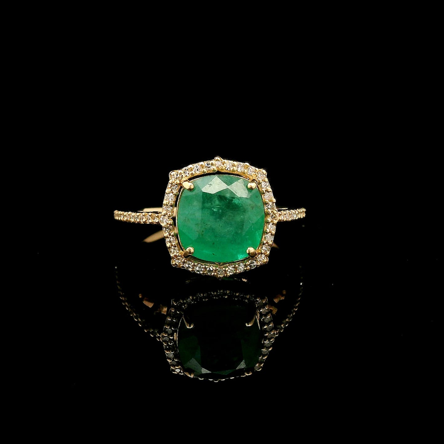 2.60 Ct Cushion Mixed Cut Natural Emerald 14K Gold Ring