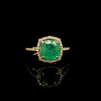 2.60 Ct Cushion Mixed Cut Natural Emerald 14K Gold Ring