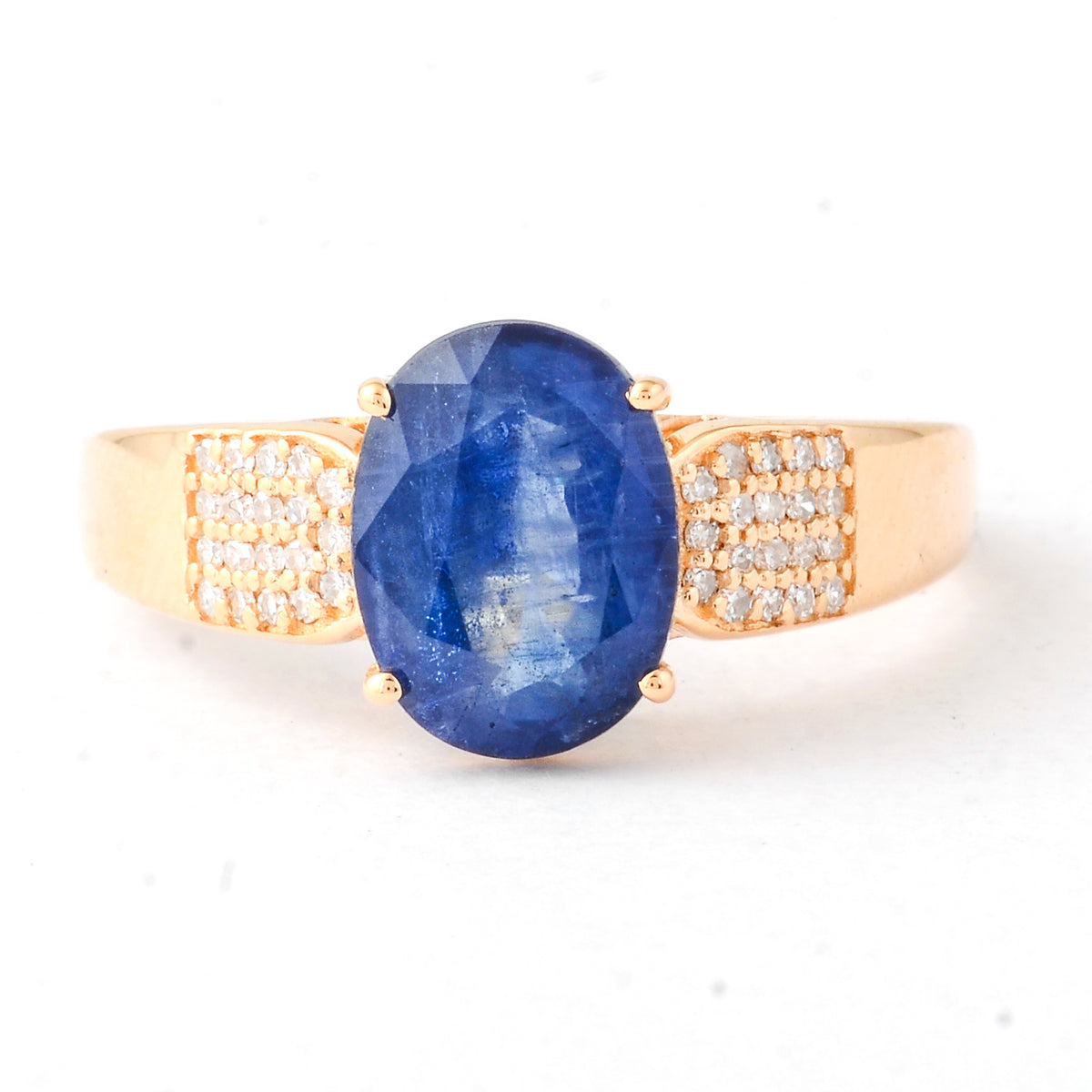 2.69 Ct Oval Mixed Cut Natural Sapphire 14K Gold Ring
