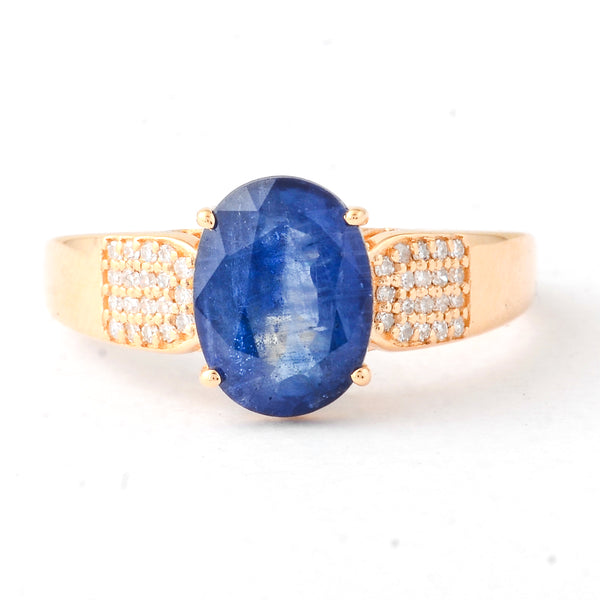 2.69 Ct Oval Mixed Cut Natural Sapphire 14K Gold Ring
