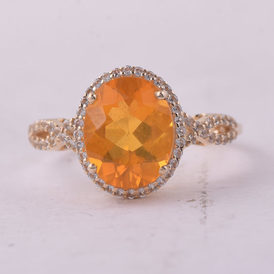 2.09 Ct Oval Br.Fire Opal 9K Gold Ring
