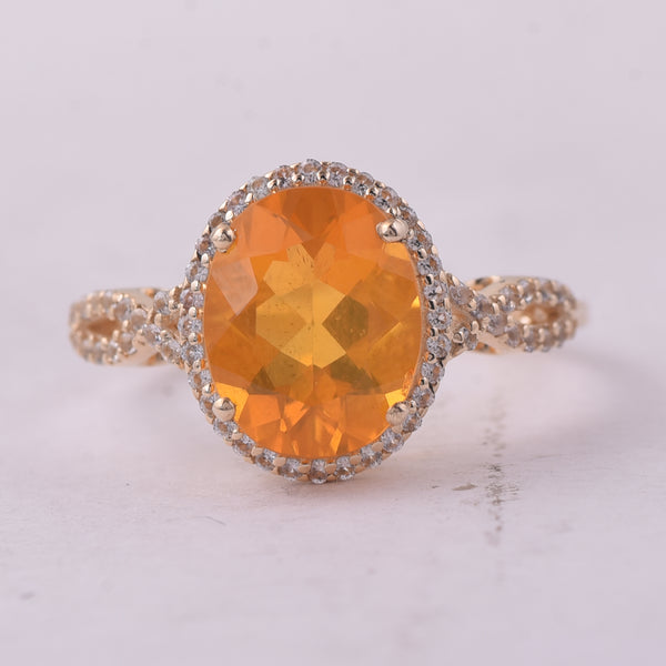 2.09 Ct Oval Br.Fire Opal 9K Gold Ring