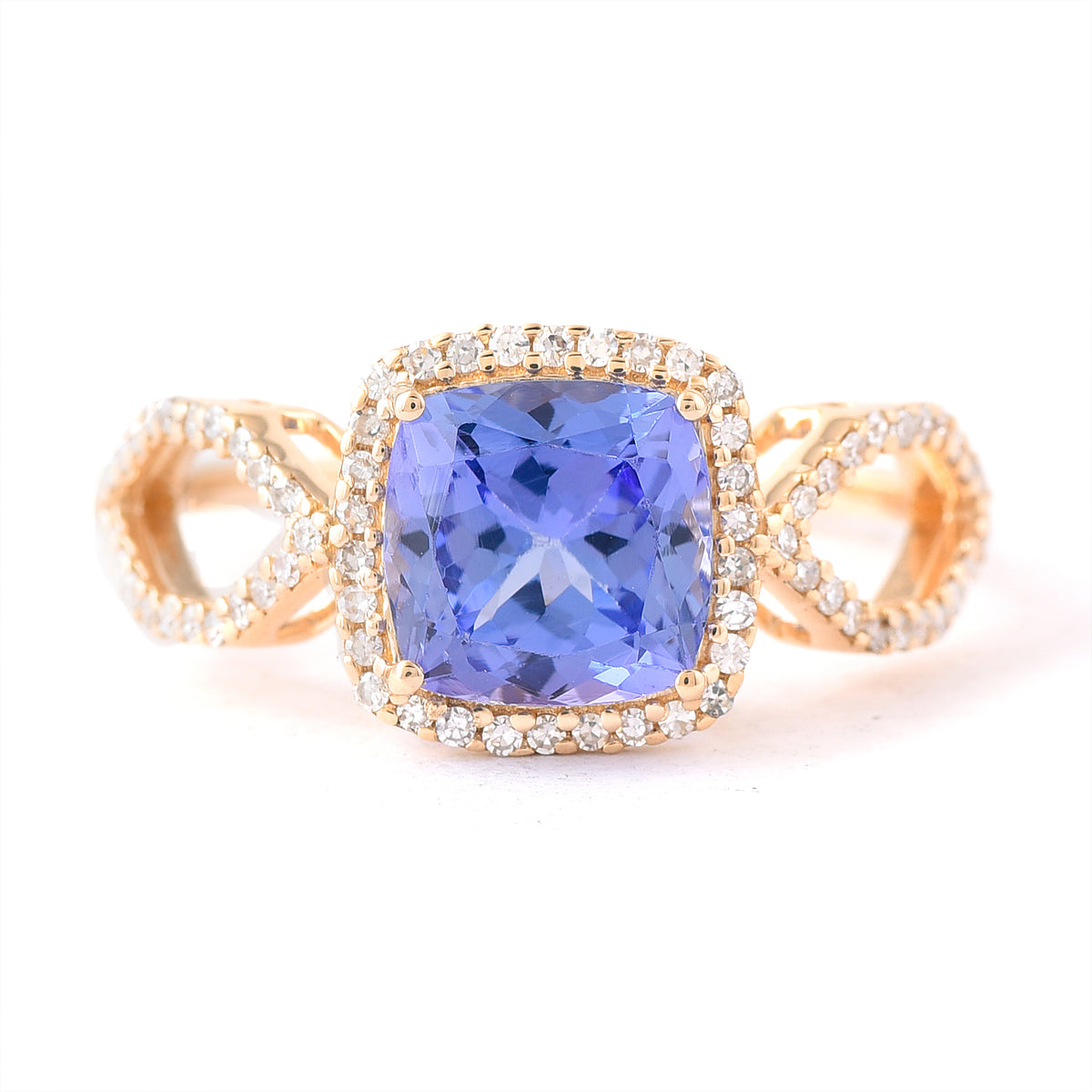 2.32 Ct Cushion Mixed Cut Natural Tanzanite 14K Gold Ring