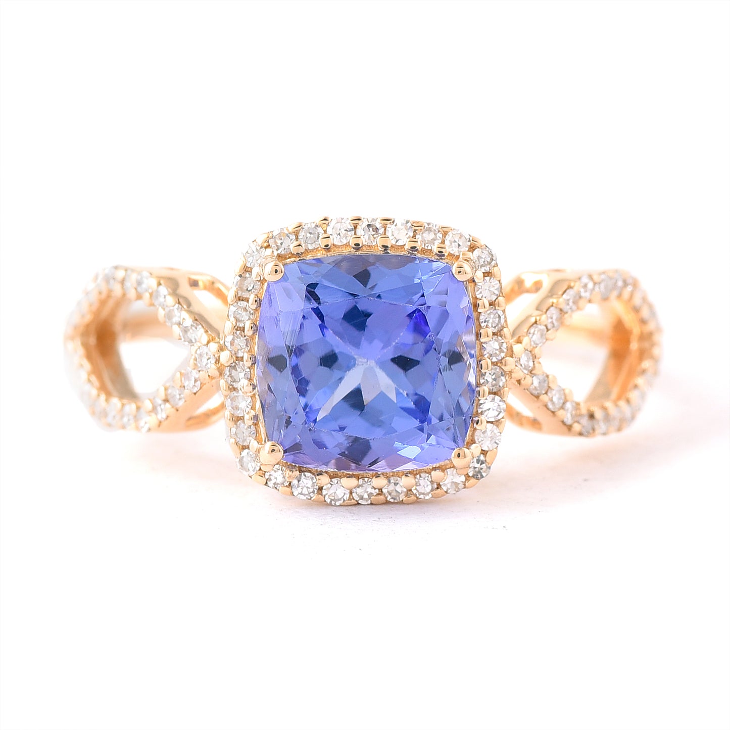 2.32 Ct Cushion Mixed Cut Natural Tanzanite 14K Gold Ring