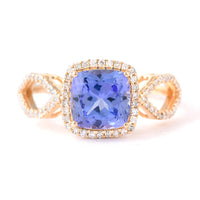 2.32 Ct Cushion Mixed Cut Natural Tanzanite 14K Gold Ring