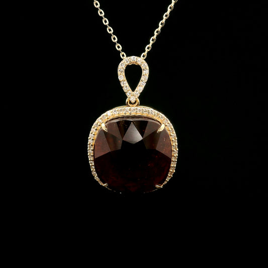 14.47 Ct Cushion Hessonite 14K Gold Pendant
