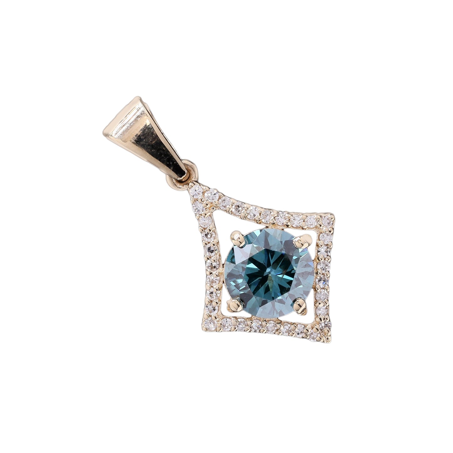 0.92 Ct Round Blue Diamond 14K Gold Pendant