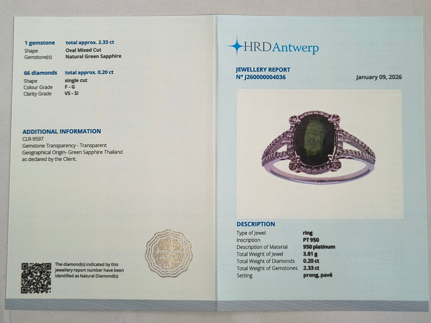 2.53 Ct Oval Mixed Cut Natural Green Sapphire 950 Platinum Ring