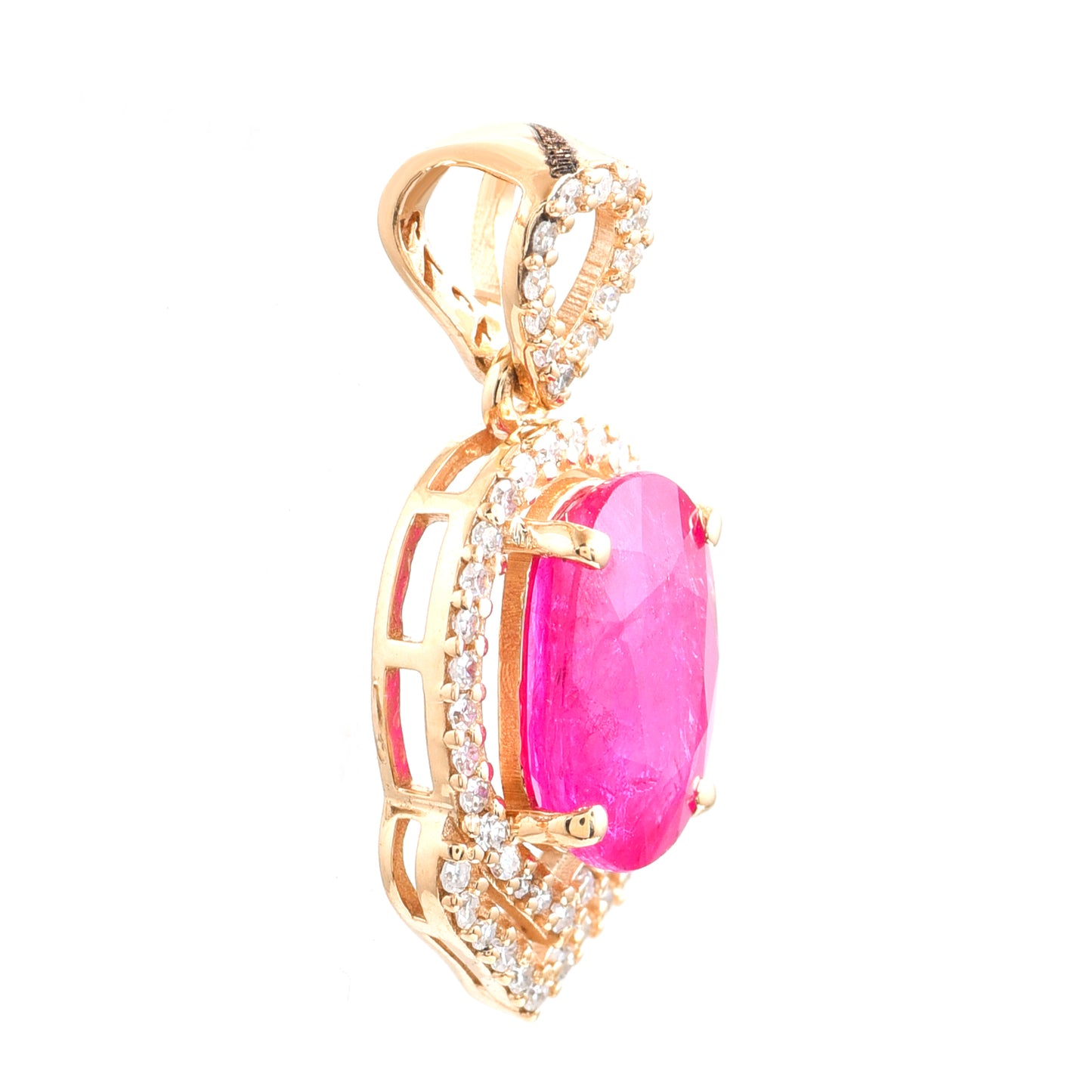 1.10 Ct Oval Mixed Cut Natural Ruby 14K Gold Pendant