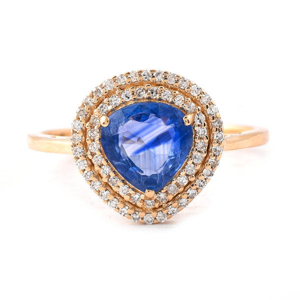 1.68 Ct Pear Mixed Cut Natural Sapphire 14K Gold Ring