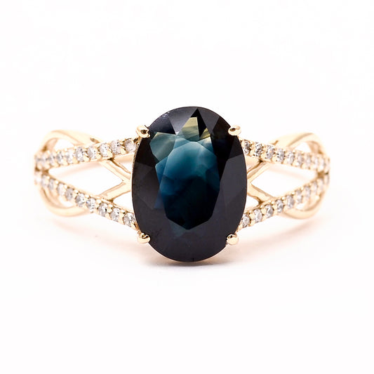 3.02 Ct Oval Natural Sapphire 14K Gold Ring