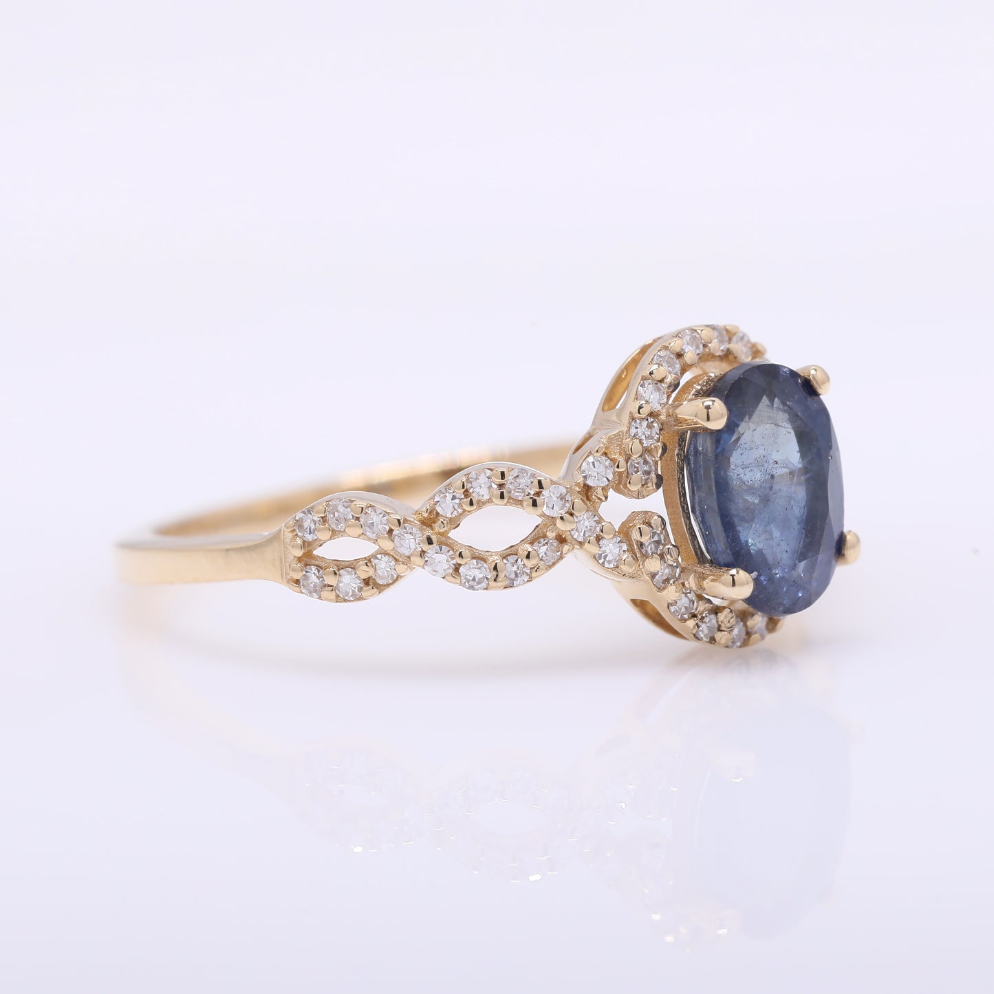 1.38 Ct Oval Mixed Cut Natural Sapphire 14K Gold Ring