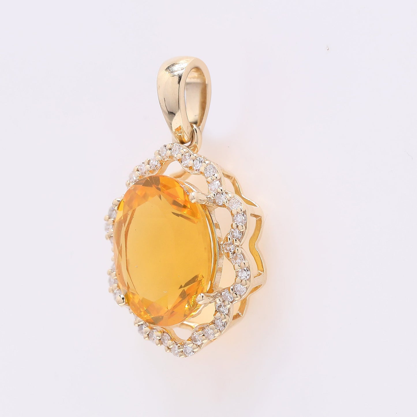 1.84 Ct Oval Mixed Cut Natural Fire Opal 14K Gold Pendant