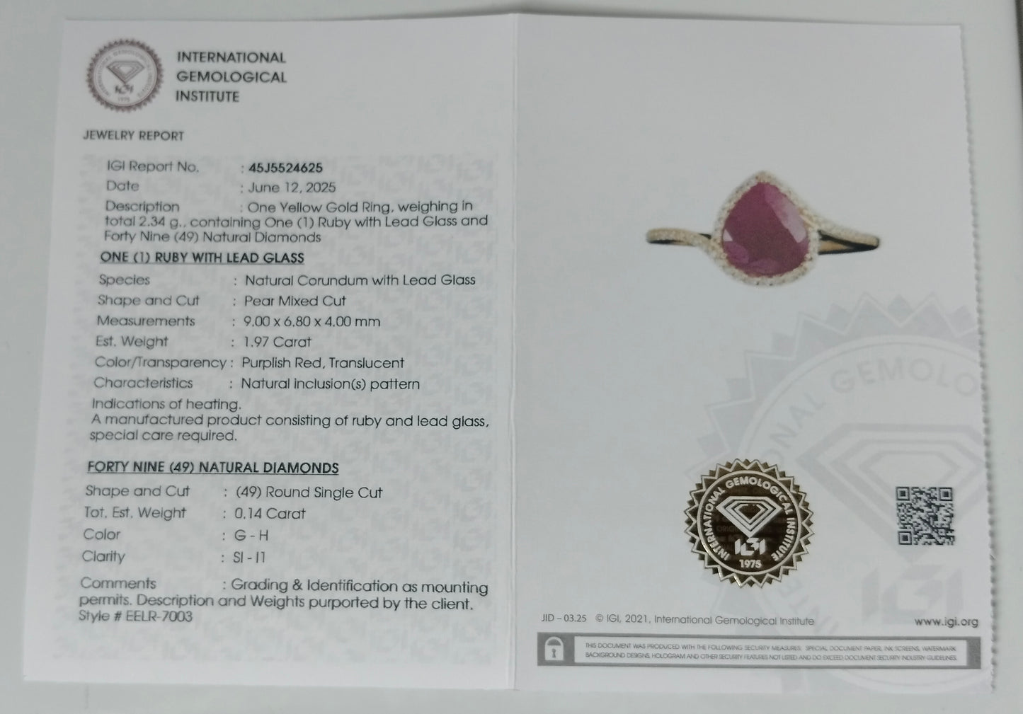 2.11 Ct Pear Mixed Cut Natural Corundum Ruby 14K Gold Ring