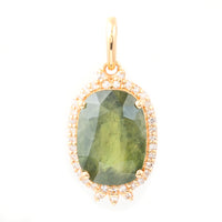 4.06 Ct Cushion Mixed Cut Natural Green Sapphire 14K Gold Pendant