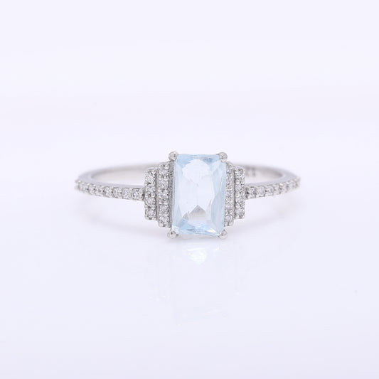 0.95 Ct Rectangle Mixed Cut Natural Aquamarine 950 Platinum Ring