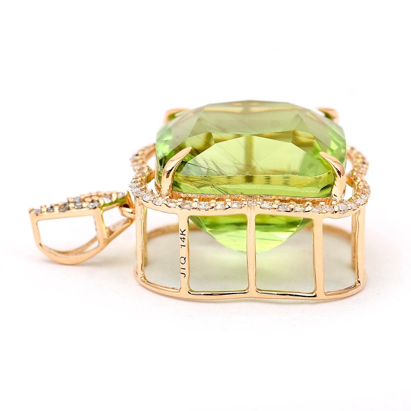 13.82 Ct Cushion Natural Eridot 14K Gold Pendant