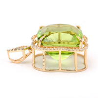 13.82 Ct Cushion Natural Eridot 14K Gold Pendant