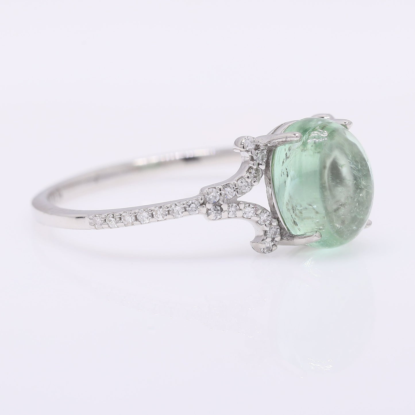 1.95 Ct Oval Cabochon Cut Natural Tourmaline 950 Platinum Ring