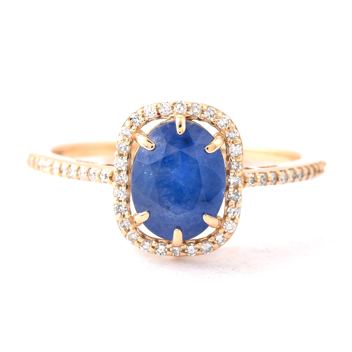 2.07 Ct Oval Mixed Cut Natural Sapphire 14K Gold Ring