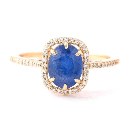 2.07 Ct Oval Mixed Cut Natural Sapphire 14K Gold Ring