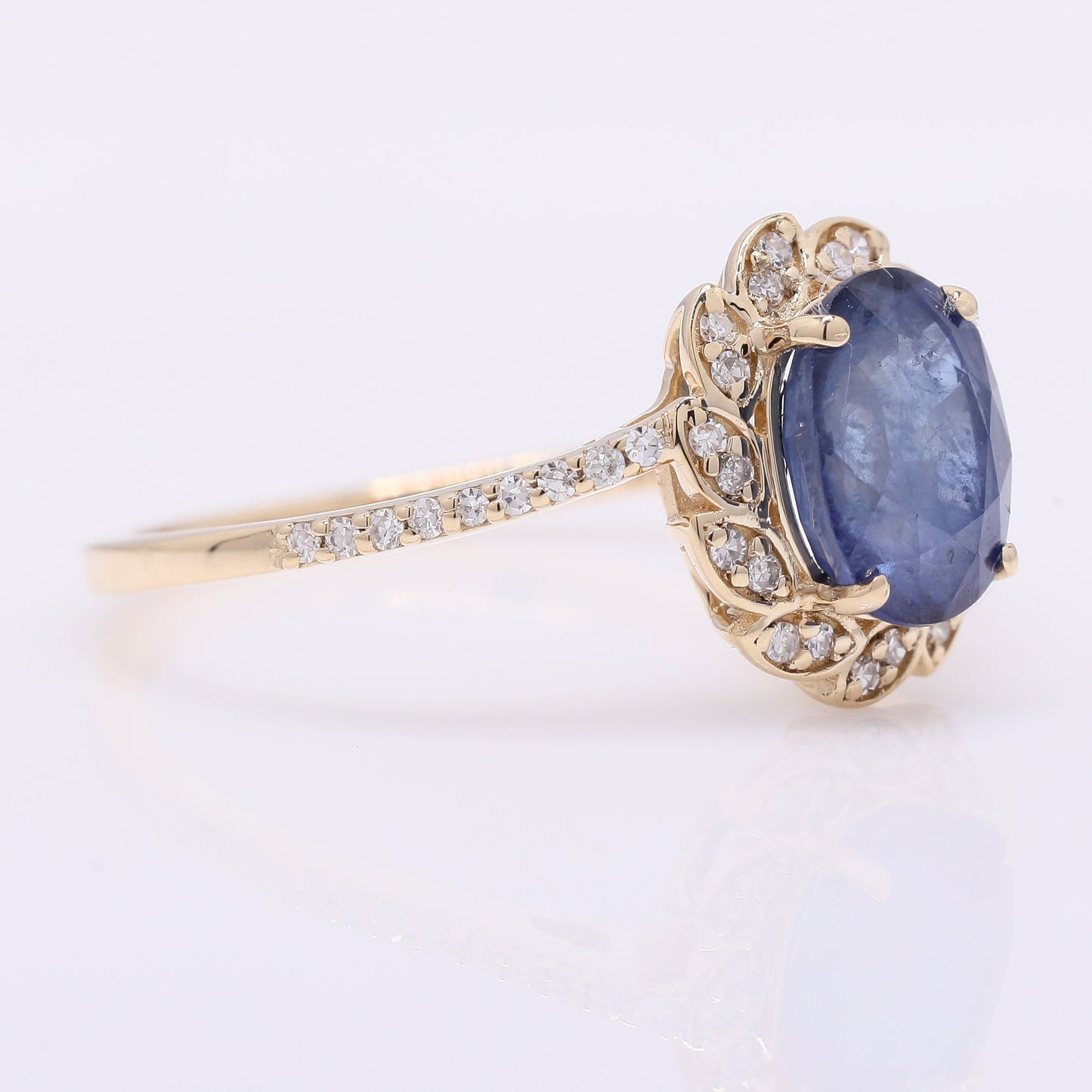 2.04 Ct Oval Mixed Cut Natural Sapphire 14K Gold Ring