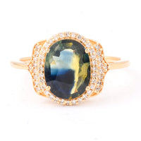 2.77 Ct Oval Mixed Cut Natural Bi Coloured Sapphire 14K Gold Ring