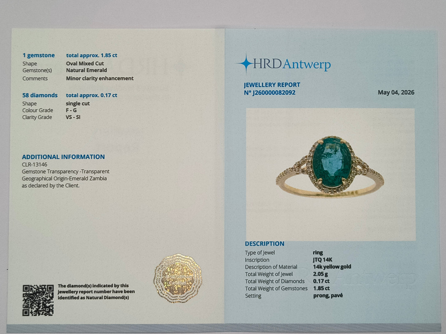 2.02 Ct Oval Mixed Cut Natural Emerald 14K Gold Ring